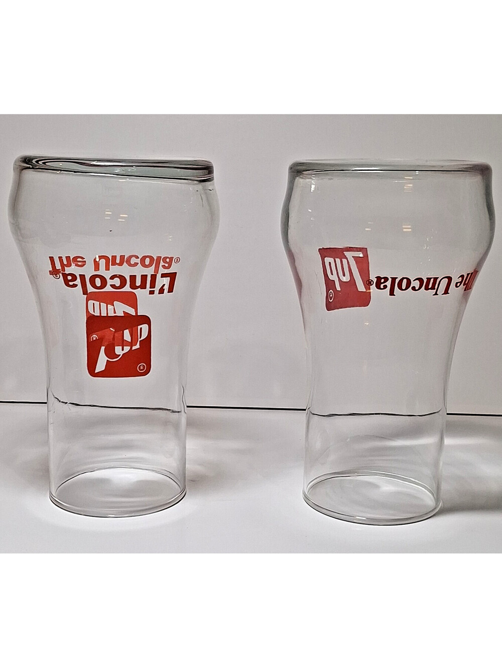 7up the Uncola Upside Down 6" Glasses 2pc Set Vintage 1970's